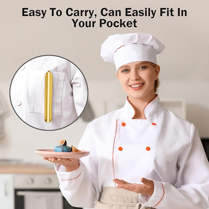 Restaurant Table Crumber, Portable Scraper Tool Kitchen, Stainless Steel Crumb Sweeper with Storage Clip, Bread Scraper Server Accessories for Waitress, Waiters, Servers (1 PACK, Gold)