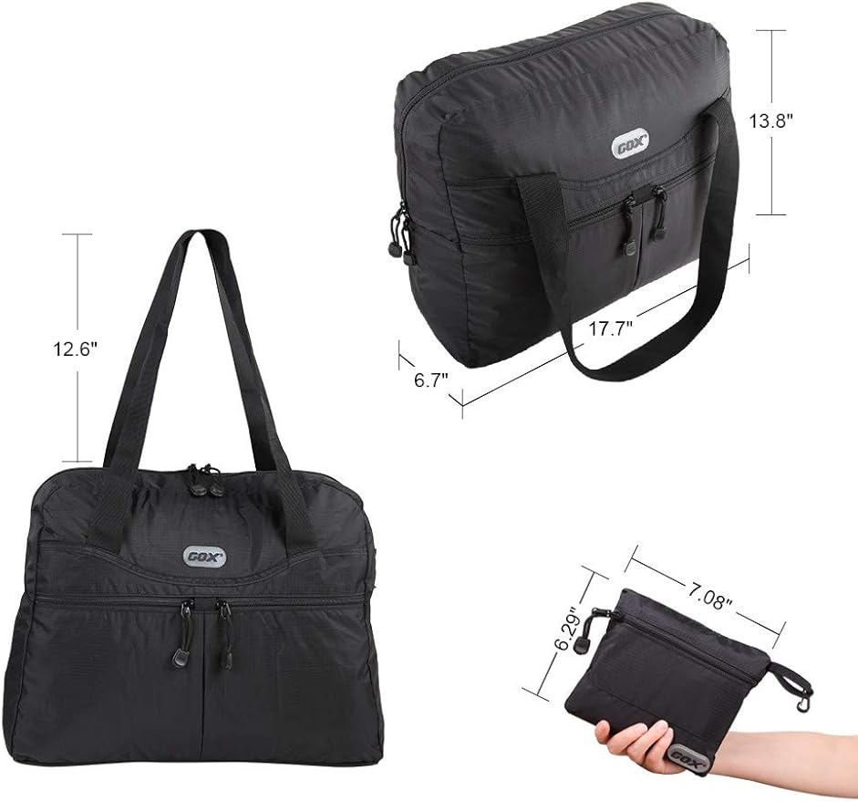 GOX Packable Duffel Bag for Travel, Foldable Tote Bag, Travel Tote Bags for Women (Black)