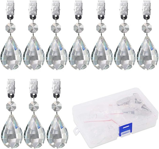 Swpeet Marquise Tablecloth Weights with 10Pcs Metal Clip Kit, Crystal Glass Teardrop Prisms Pendant for Outdoor Picnic Tables