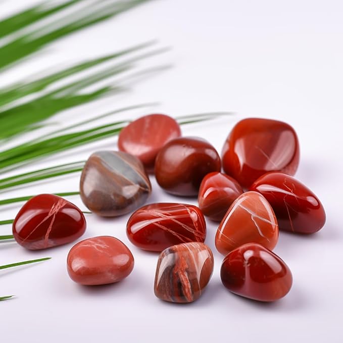 Polished Red Jasper Crystal Stones - 2 Pcs of 1.2" Worry Stone for Anxiety, Pocket Palm Stone Super Large Handpicked Natural Tumbled Gemstones for Meditation, Reiki, Chakra Healing, Home Decor