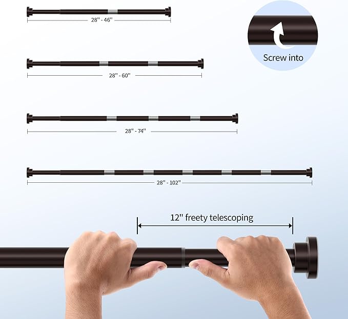 Mcrbeay Shower Curtain Rod, 1" Diameter Heavy Duty Tension Shower Rod, Non-Slip Adjustable 28-74 inch No Drill Shower Curtain Rods Spring Tension For Bathroom, Shower Stall, No Rust, Bronze