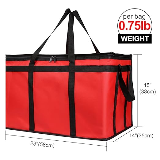 Bodaon 10-Pack Insulated Food Delivery Bag for Commercial Delivery, XXX-Large Grocey Shopping Bag for Catering, Cooler/Thermal Bags for Pizza, Red