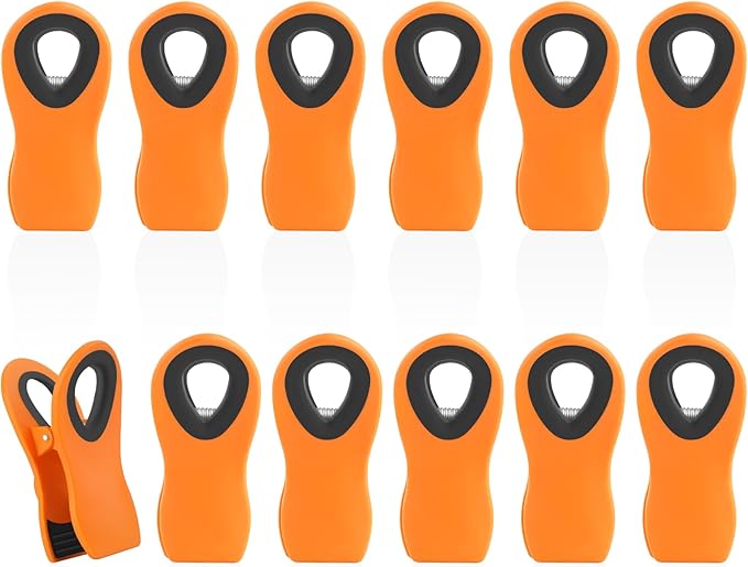 VNDUEEY 12 Pack Magnetic Chip Clips for Food Packages, Plastic Bag Clips with Magnet for Refrigerator - Orange