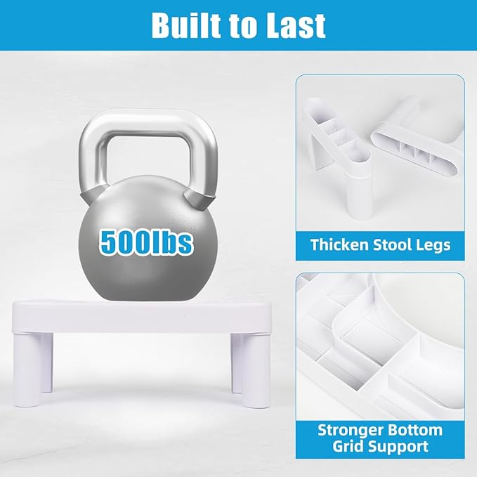 Resze Toilet Stool For Adults, 6.7" Squatting Potty, Non-Slip Bathroom Stool, Toilet Stool Squat Adult, Poop Stool For Bathroom,Portable Foot Rest For Travel, Adults, Seniors, Kids, Lightweight, White