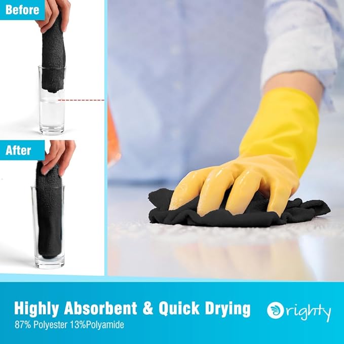 Orighty Microfiber Cleaning Cloth, 800 Pack Highly Absorbent Cleaning Rags, Household Cleaning Supplies, Reusable Microfiber Towels Lint Free Cloths for House, Kitchen, Car Care, 12x11 inch, Black