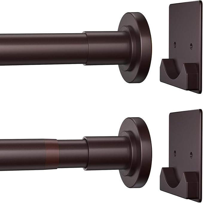 CorkLatta Matte Bronze Shower Curtain Rod,1 Inch Diameter Stainless Steel Adjustable Spring Tension Rods 32 to 68",with Holders,Anti-Slip,Curtain Rods No Drilling(1 Pack)