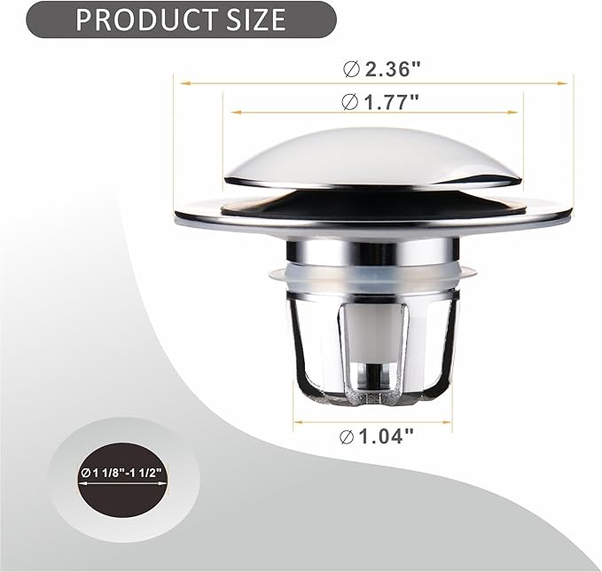 2 Pack Chrome Bathroom Sink Drain Stopper Replacement,Wellup 2-in-1 Bathroom Sink Stopper for 1 1/8"-1 1/2" Sink Drain Hole,Universal Pop up Sink Stopper with Anti-Clogging Strainer