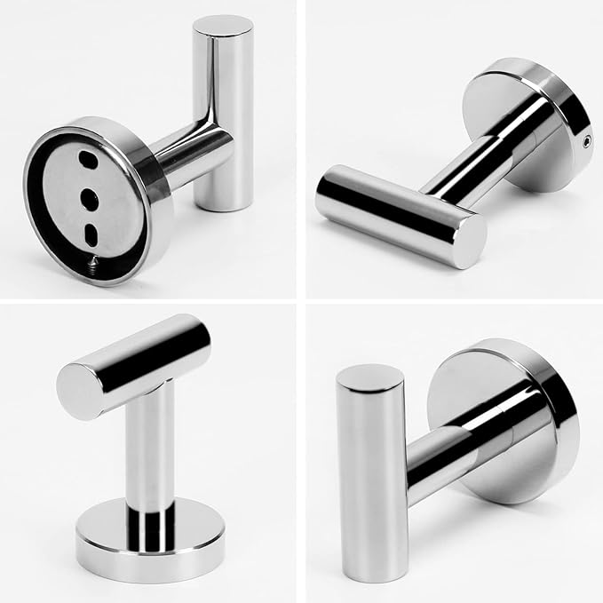 NearMoon Bath Towel Hooks - SUS 304 Stainless Steel Robe Hook Holder, Heavy Duty Coat Hook for Bathroom, Living Room, Hotel, Kitchen, Garage, Wall Mounted (Chrome Finish, 4 Pack)