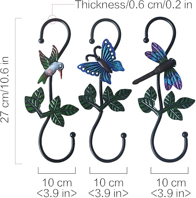 Large Decorative S Hooks, Set of 3 Plant Hangers, Beautiful and Vivid Plant Hook for Hanging Outdoor Indoor Garden Plants, Flower Baskets, Pots, Bird Feeders