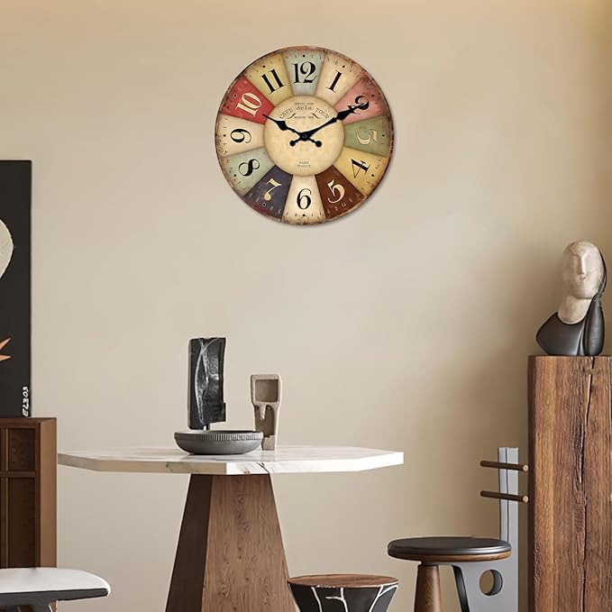Large Wall Clocks for Living Room Decor Farmhouse Wall Clock Silent Wood Rustic Wall Clocks Battery Operated 20 Inch (No Solid Wood, It is with MDF Material)