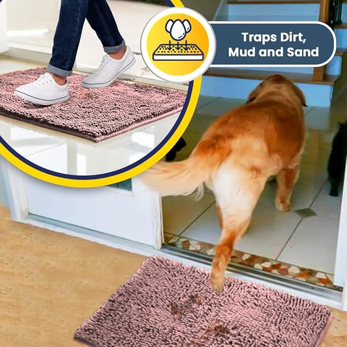 Muddy Mat® | Super Absorbent Door Mat Indoor, Microfiber Quick Dry Chenille Entryway Rug, Non-Slip Front Door Mat, Indoor Mats for Entryway, Machine Washable Pet Rug, Light Pink 36" x 120"