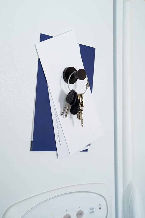 Mavoro Strong Magnetic Hooks for Hanging Coats and Bags. Set of 4 Black Magnet Hooks Heavy Duty Magnets, Neodymium 52 Rare Earth Magnets. Push Pin Style Magnet Hook for Refrigerator, Locker etc