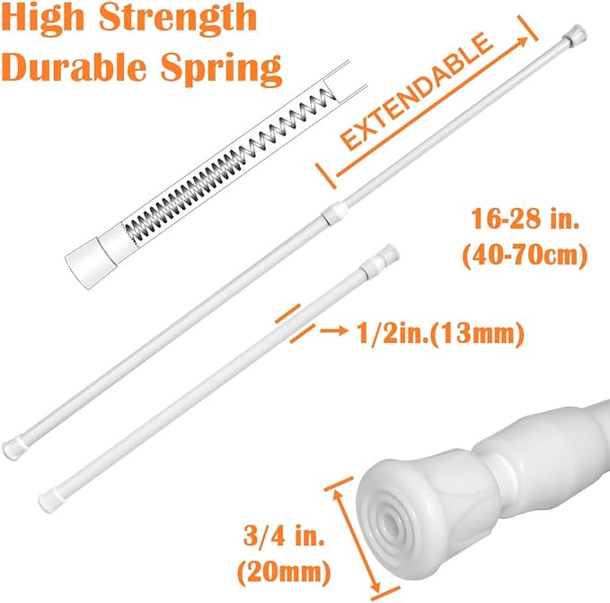 KXLife 2 Pack Spring Tension Curtain Rod for Window 16 to 28 Inch, Expandable Adjustable Small Curtain Tension Rods No Drill for Kitchen, RV, Cupboard, Refrigerator(White)