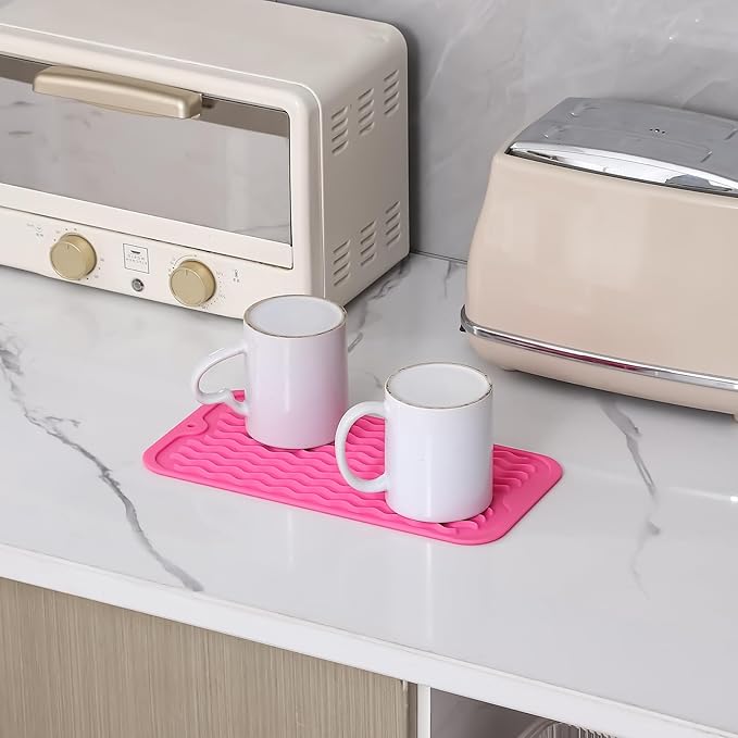 MicoYang Silicone Dish Drying Mat for Multiple Usage,Easy clean,Eco-friendly,Heat-resistant Silicone Mat for Kitchen Counter or Sink,Refrigerator or Drawer Liner Rose S 12 inches x 6 inches