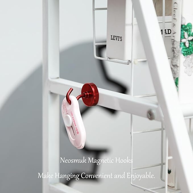Neosmuk Magnetic Hooks, Heavy-Duty Earth Magnets with Hook for Refrigerator, Extra Strong Cruise Hook for Hanging, Magnetic Hanger for Curtain, Grill (Red, 6 Pack)