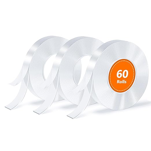 Double Sided Tape, Nano Tape, Transparent Adhesive Tape, Traceless Adhesive Tape, Removable, Washable, Reusable, Suitable for Carpets, Photo Walls, 3m Per Roll, 60 Rolls