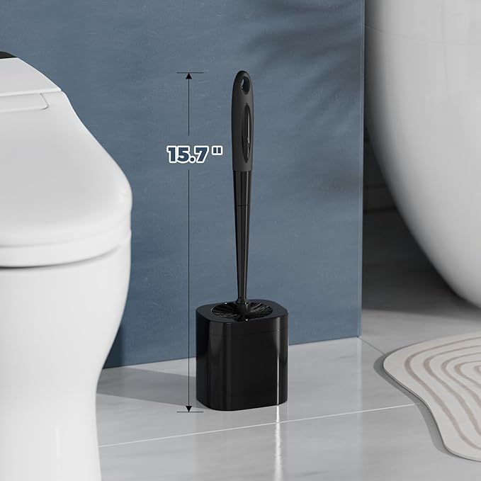 Holaloha Toilet Brush, 2 Pack Toilet Brush and Holder Set Bathroom Accessories, Toilet Bowl Brush and Holder for Bathroom, Black