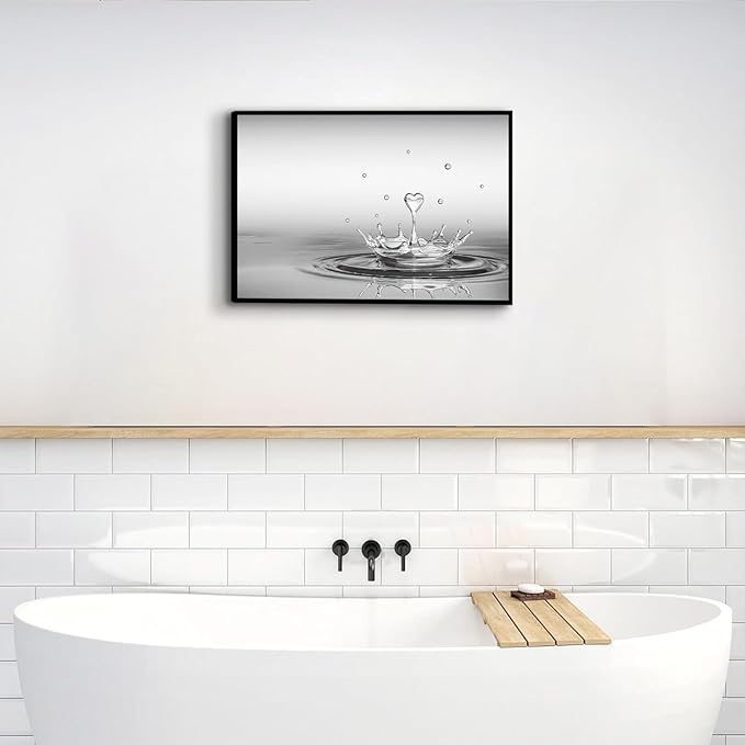 DCMVJHZV Framed Heart Drop Bathroom Wall Art Black and White Zen Bathroom Wall Art Yoga Meditation Picture Print Wall Decor Spa Room Bedroom Living Room Painting Wall Decorations(12"x16")