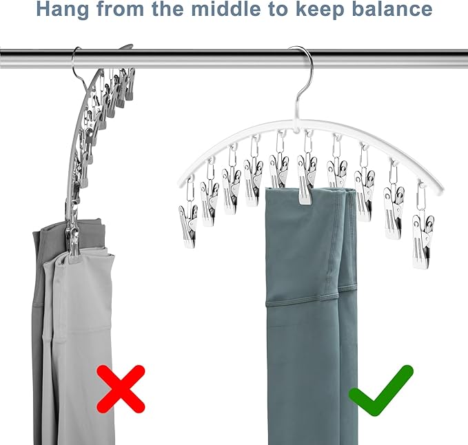 Legging Organizer for Closet, Metal Yoga Pants Hanger w/Rubber Coated 4 Pack w/10 Clips Hold 40 Leggings, Hangers Space Saving Hanging Closet Organizer for Closet Organizers and Storage-White