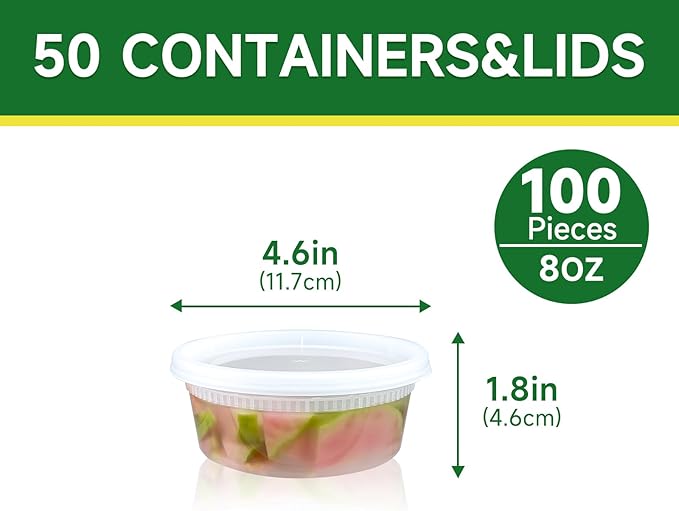 Dealusy 50 Sets of 8 oz Deli Containers with Lids, Leak-Proof BPA-Free Plastic Take Out Bowls, Food Storage Containers for Takeout Meal Prep Storage, Freezer, Microwave & Dishwasher Safe