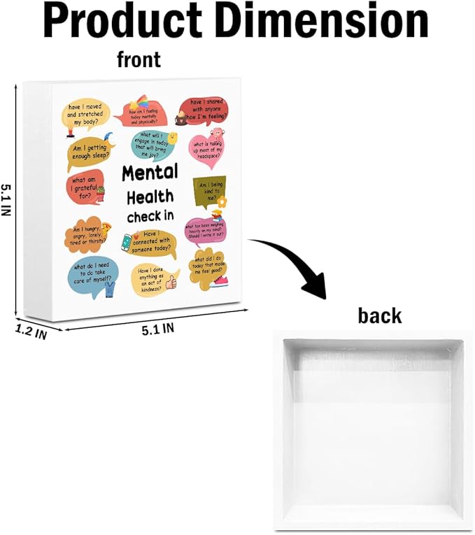 Therapy Office Decor Wooden Box Sign, Mental Health Check In Decorations,Mental Health Gifts for Psychologist Counselor, Rustic Farmhouse Home Office Classroom Desk Table Decor Wood Block Plaque