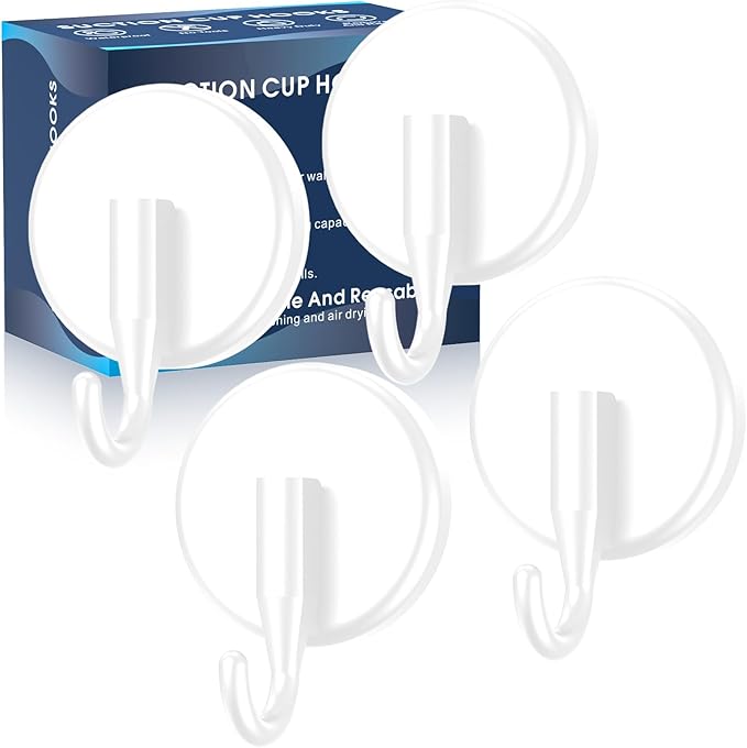Suction Cup Hooks for Shower, Shower Hooks Mounting on Glass Doors, Tile, Mirrors, Metals,Hook for Hanging Towels, Robe, Loofah, Jackets-White(4 Pack)