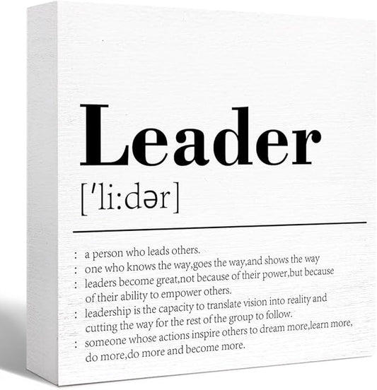 Gifts for Boss,Leader Definition Wooden Block Sign Desk Decor,Thank You Gift Going Away Gift Goodbye Gifts for Boss Leader