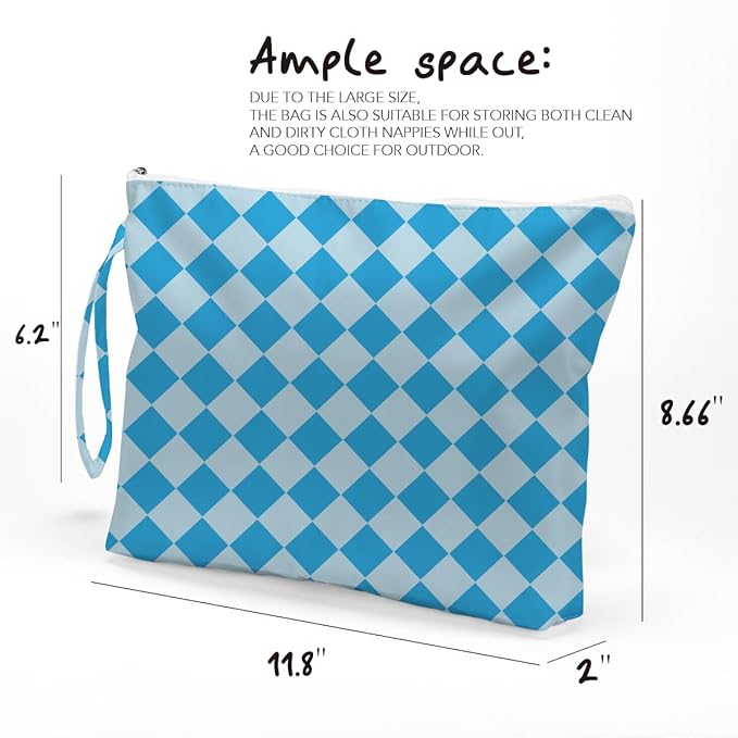 Fokongna Wet Bag, Small Portable Waterproof Multi-Functional Organizer for Women, Ideal for Daily, Beach & Travel，Blue Gingham Check