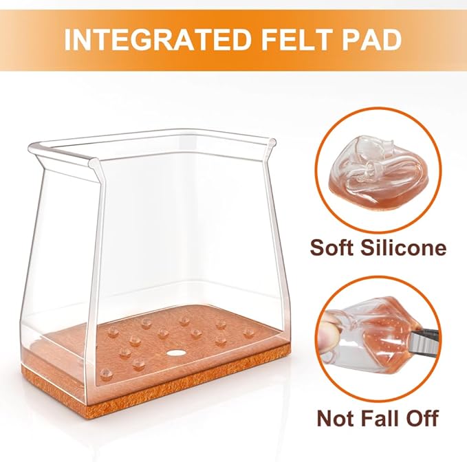 24 Pcs Chair Leg Floor Protectors for Hardwood Floors Square Silicone Covers to Protect Wood Tile Floors Felt Pads Furniture Leg Caps Anti-Scratch Reduce Noise (Fit:1-1/16" to 1-5/8")
