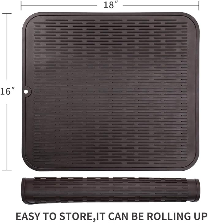 MicoYang Silicone Dish Drying Mat for Multiple Usage,Easy clean,Eco-friendly,Heat-resistant Silicone Mat for Kitchen Counter or Sink,Refrigerator or Drawer Liner Coffee XL 18 inches x 16 inches