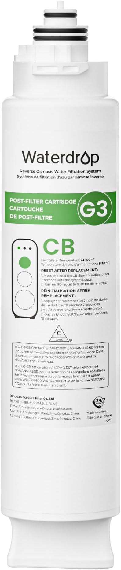 Waterdrop G3-N3CB Filter, Replacement for Waterdrop G3-W & G3P600 & G3P800 Reverse Osmosis System, 12-month Lifetime