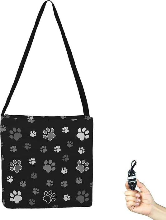 BeeGreen Paws Foldable Compact Ultimate Crossbody Tote Bag - Reusable Grocery Shopping Bag - Portable Lightweight Duffle Bags