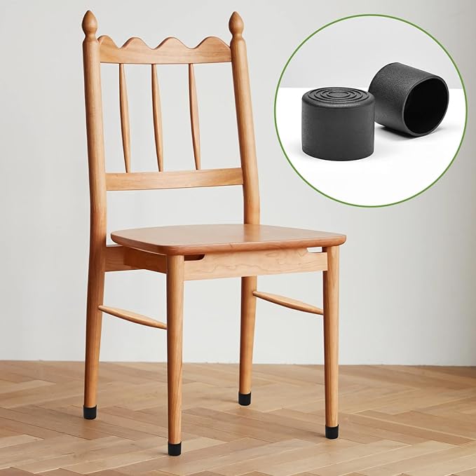 EASYEAH 1" (25mm) Round Chair Leg Floor Protectors, Black Rubber Chair Leg Caps, Non-Slip Patio Furniture Feet Caps, PVC Chair Feet Covers for Hardwood Floors, Tables & Patio Furniture, 4pcs
