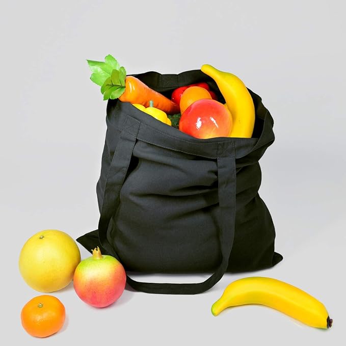 NPBAG 25 Pack 15'' X 16'' Black Cotton Tote Bags, Lightweight Blank Bulk Cloth bags with 1pc of PTFE Teflon Sheet (M)