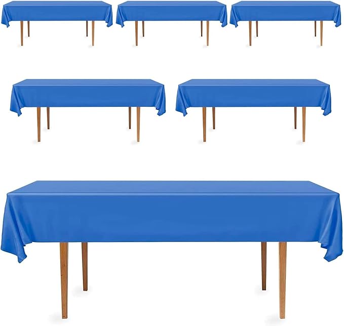 DecorRack 6 Rectangular Tablecloths BPA-Free Plastic, 54 x 108 inch, Dining Table Cloth, Rectangle Table Cover for Parties, Picnic, Camping and Outdoor, Disposable or Reusable, Royal Blue (6 Pack)