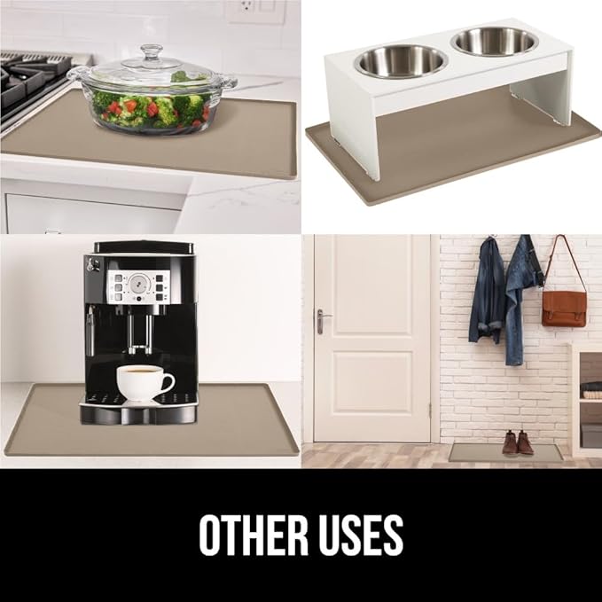 GORILLA GRIP Waterproof Silicone Under Sink Mat with Raised Lip for Kitchen and Bathroom, 34 x 22 in, Cabinet Shelf Liner Stay in Place Mats Dishwasher Safe Drawer Liner, Organizer Tray, Beige