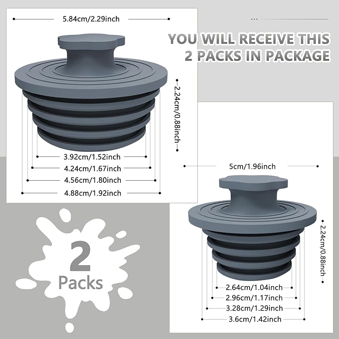 Bathtub Drain Stopper - 2 Pack Universal Shower Drain Cover & Sink Strainer, Tub Stopper Bathtub Drain for Bathroom, Tub, and Shower Drain - Easy Install Shower Drain (Dark Gary)