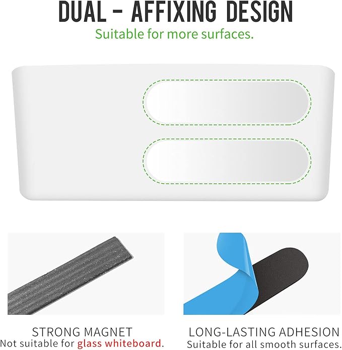 loukin Magnetic and Adhesive Marker Holder, Dry Erase Accessory Tray, Magnetic Storage Organizer for Whiteboard, Glass, or Refrigerators, 2 Pack (White)
