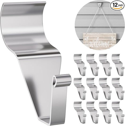 Cozcty 12 Pack Siding Hooks, Stainless Steel Siding Clips for String Lights, Hold Up to 18Lbs, No Damage Outdoor Hooks to Hang Things for Holiday Home Decorations