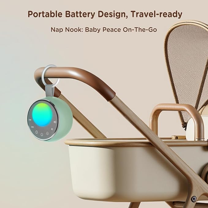 Peakeep Sound Machine with Sleeping Light for Baby, White Noise Lullaby Hush Heartbeat Fan 27 Sounds, 3 Dimmers Dimmable, Travel Battery Machine 30 Volume Loud, 25 Hours Continuous Audio (Aqua)