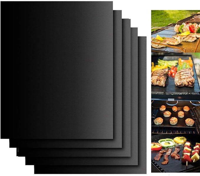 Dailyart Grill Mats for Outdoor Grill, Grill Mats Non Stick Set of 5 BBQ Grill Mat Baking Mats Teflon BBQ Grilling Accessories Reusable,Works on Gas, Charcoal, Electric Grill 15.75 x 13-Inch, Black
