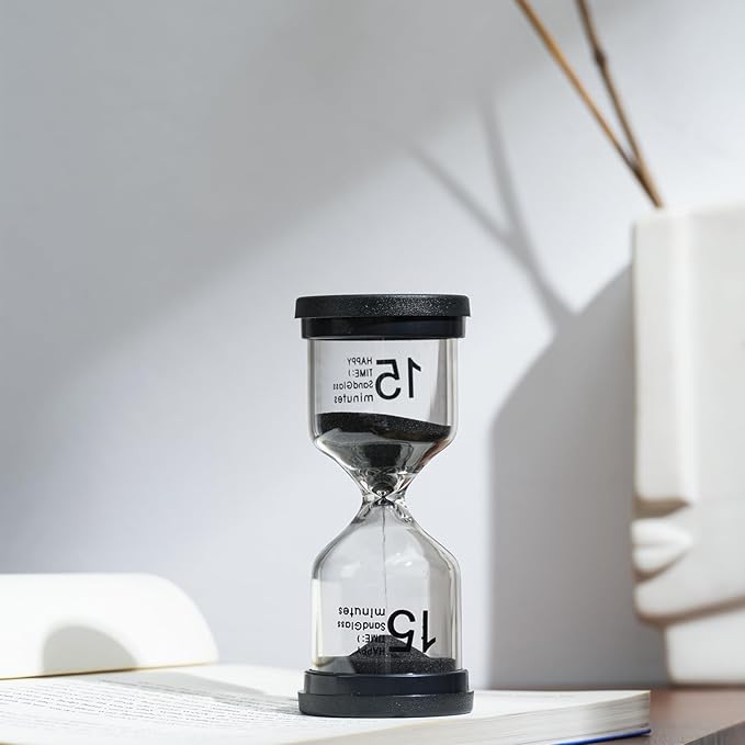 Elegant Black Round SandTimer - 15 Minute Sand Timer for Kids and Adults, Hourglass Sand Timer (Black Round)