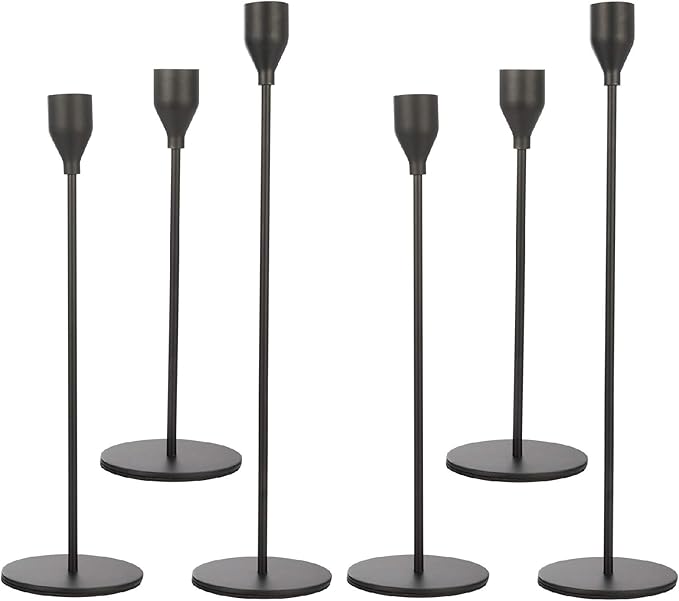 Set of 6 Black Taper Candle Holders Decorative Candlestick Holder for Home Decor, Wedding, Dinning, Party, Anniversary (Black)