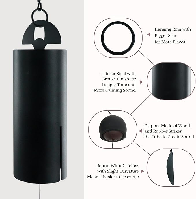 ASTARIN Wind Chimes for Outside Deep Tone Heroic Windbell Deep Resonance Serenity Bell Outdoor Decor for Patio,Yard,Porch,Garden(Matte Black)