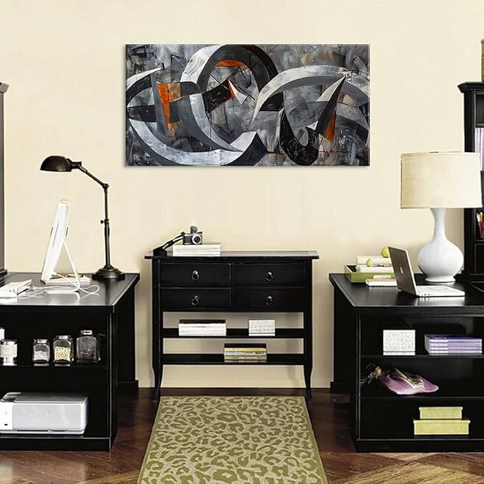 ZESTRILIA Abstract Black and White Wall Art for Living Room Office Gray Canvas Painting Prints Large Artwork Dining Bedroom Decor Extra Large (58x28 Inches)