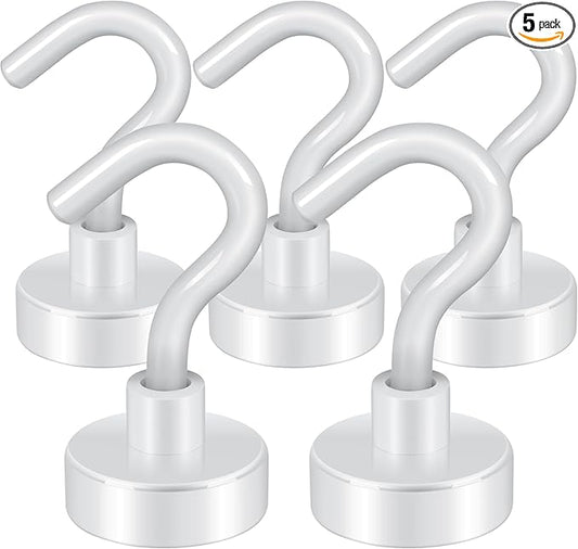 Neosmuk Magnetic Hooks, Cruise Ship Essentials, 30lb+ Heavy Duty Magnetic Hooks for Cruise Cabins, Refrigerator, Grill, Hanging, and Travel | Extra Strong Must-Haves Magnet Hook,White,5 Pack