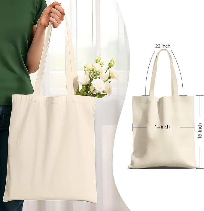 200 Pack Standard 14"x15" Premium Canvas Tote Bags, Reusable bag made of 6oz of natural canvas with Handles for Gift-Giving, Work, DIY Projects, Shopping