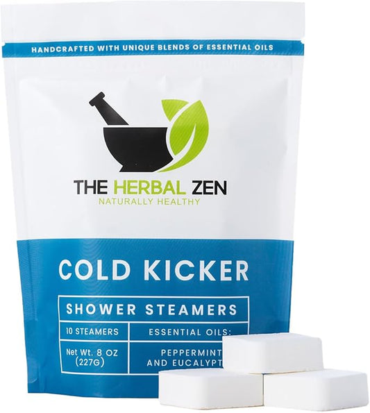 Cold Kicker Shower Steamers Aromatherapy for Sinus Relief - USA Made - Peppermint & Eucalyptus Shower Bomb Tablets – Self Care Gifts for Women and Men – Soothing Natural Essential Oils (10 Pack)