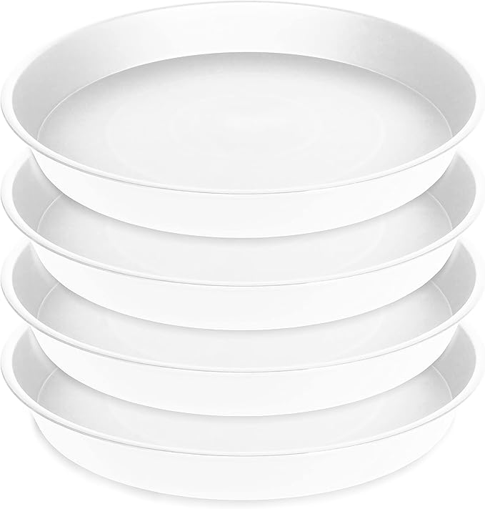 Bleuhome 4 Pack of 14 inch Plant Saucers, Plant Saucer 14" Round, Plastic Plant Tray for Flower Pots, White Planters for Indoor Plants, Plant Trays for Planter 12-15" (14", Creamy White)