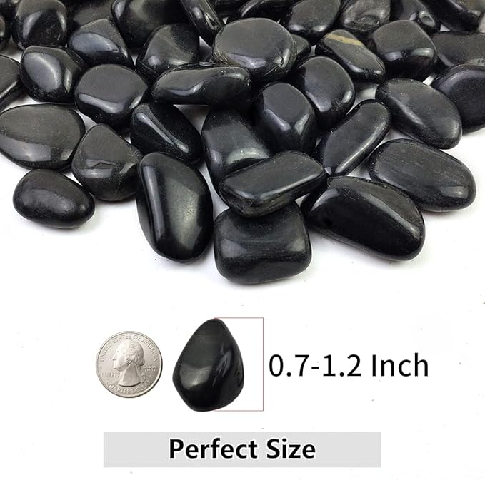 River Rocks for Landscaping, Natural Polished Pebbles for Indoor Plants, Small Decorative Black Stones for Vase Fish Tank Aquariums Landscaping Garden, 20lbs